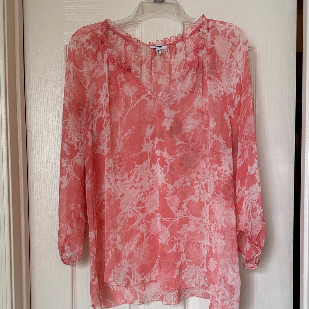 Sonoma Coral and White Sheer Floral Blouse